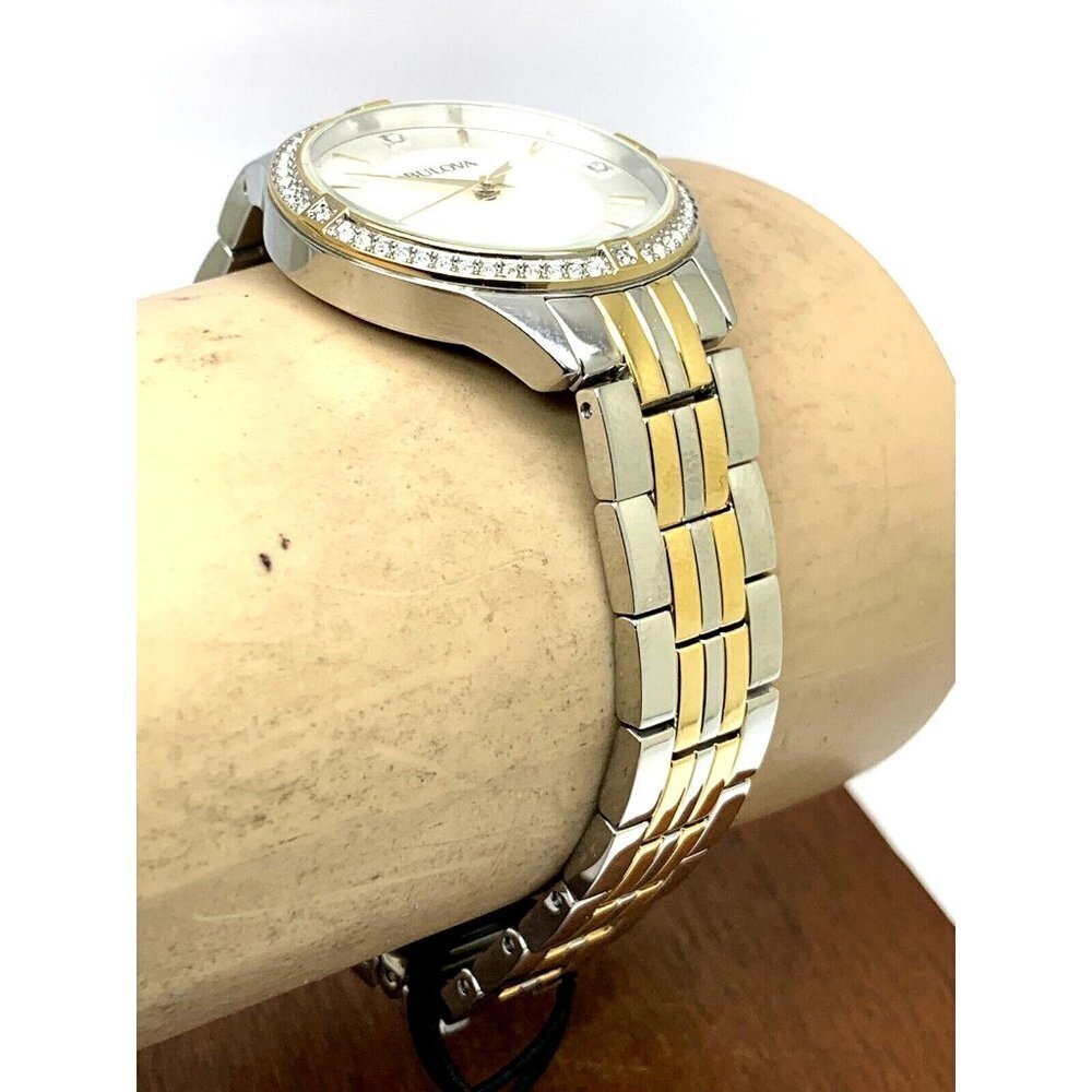 Bulova Women's Watch 98L273 Mother of Pearl Dial Crystal Accent Two Tone - Picture 9 of 12